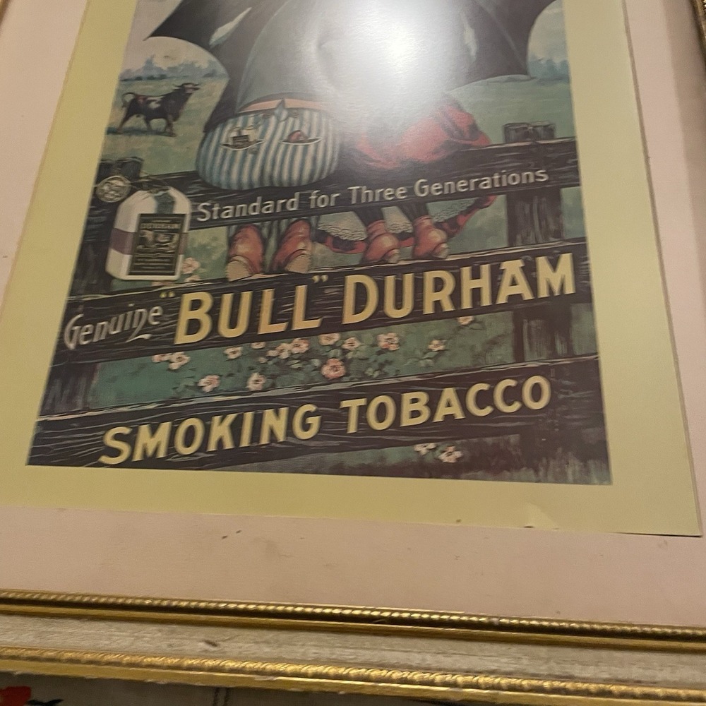 Vintage Bull Durham Smoking Tobacco 18.75"x16.75"Poster Sign Black Americana - Picture 4 of 8